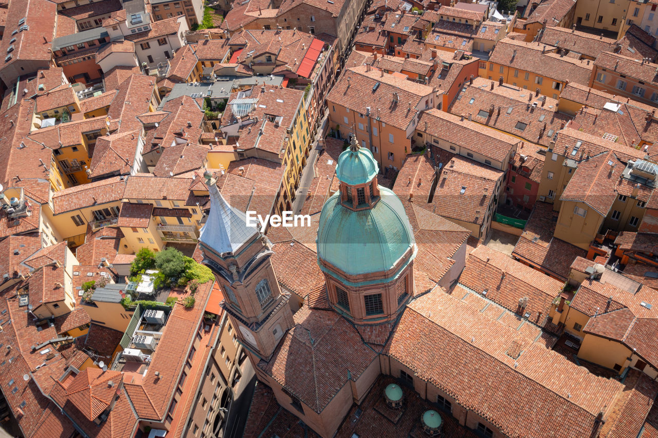 Aerial view of the church of san bartolomeo gaetano in bologna, italy from the top of asinelli tower