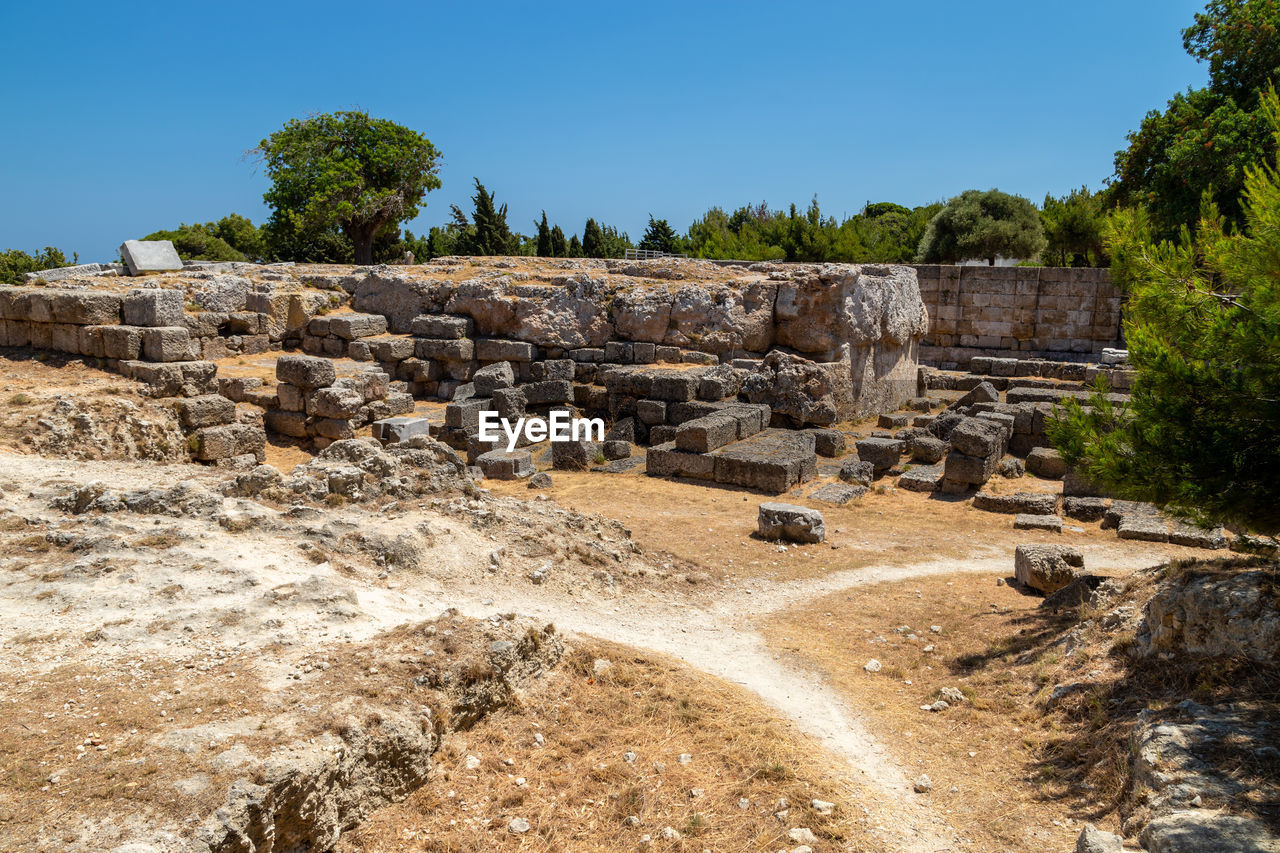 Remains of the acropolis of rhodes city on the mountain mount smith on greek island rhodes