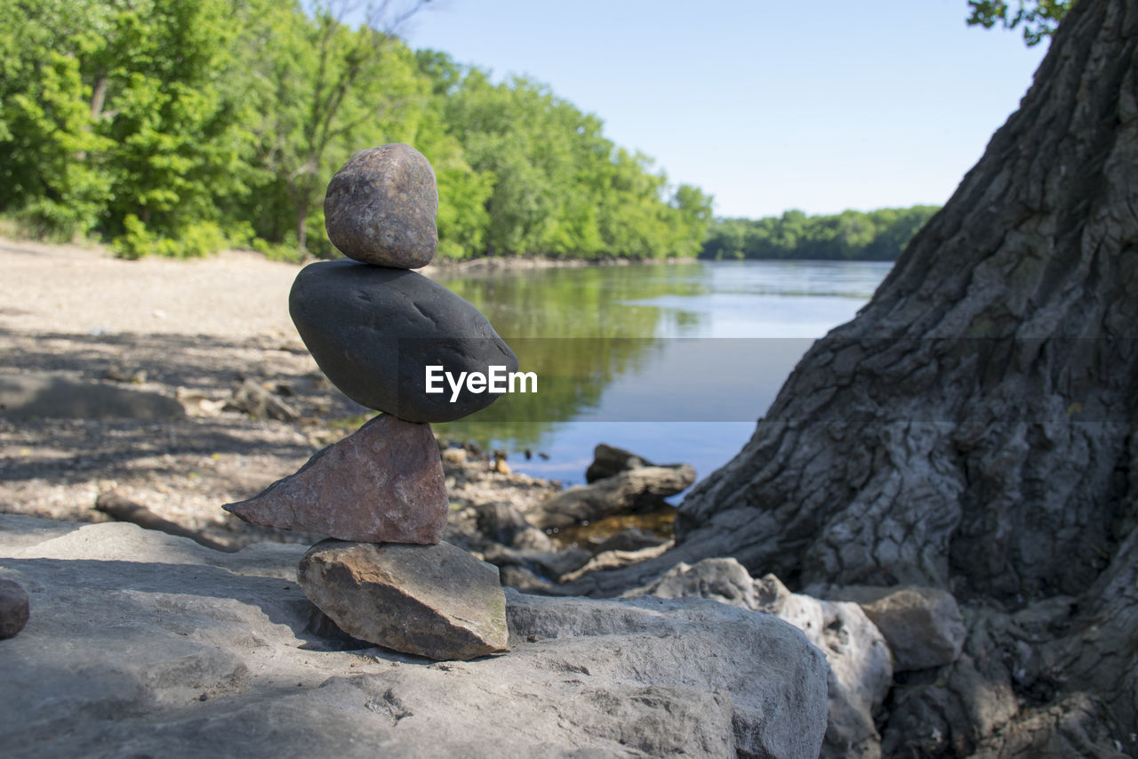 CLOSE-UP OF ROCKS ON LAKE