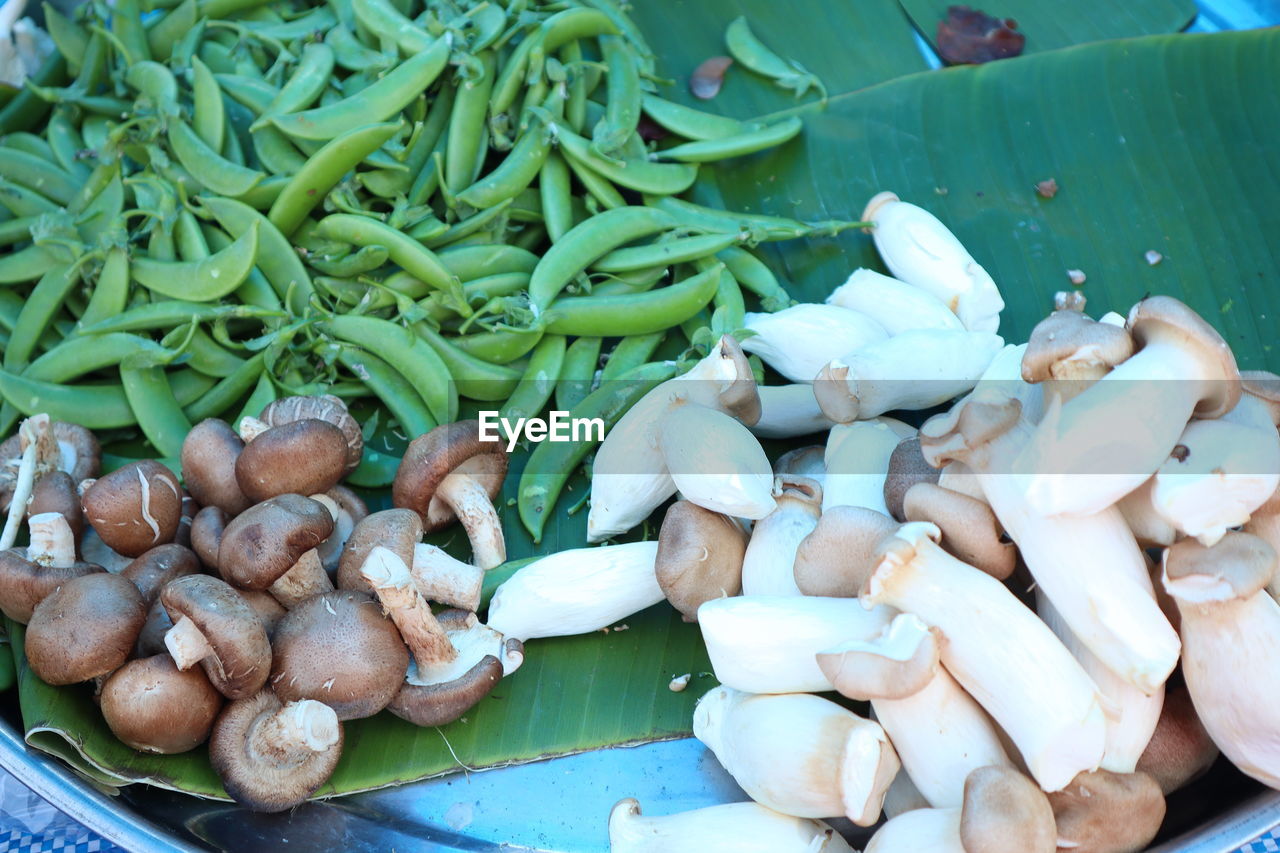 High angle view of chopped vegetables in market