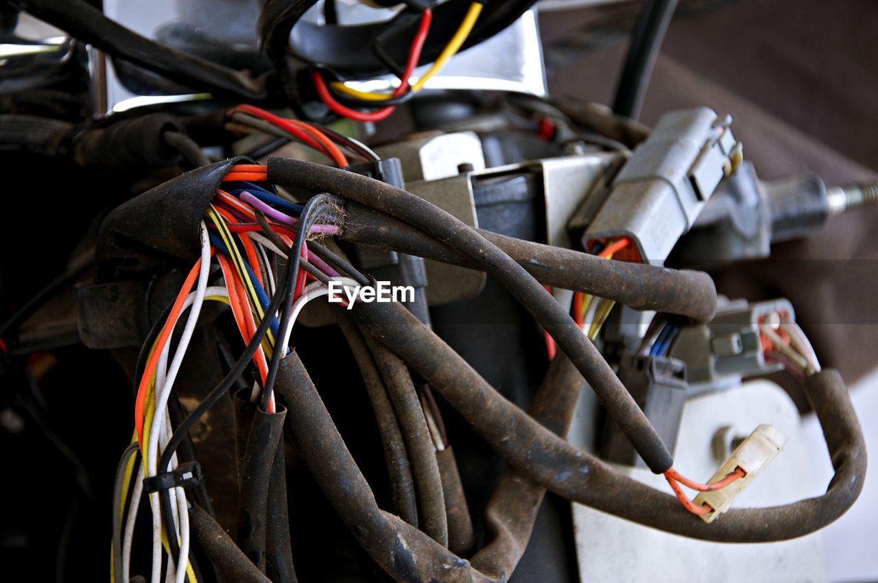 Close-up of electrical cables in motorcycle 