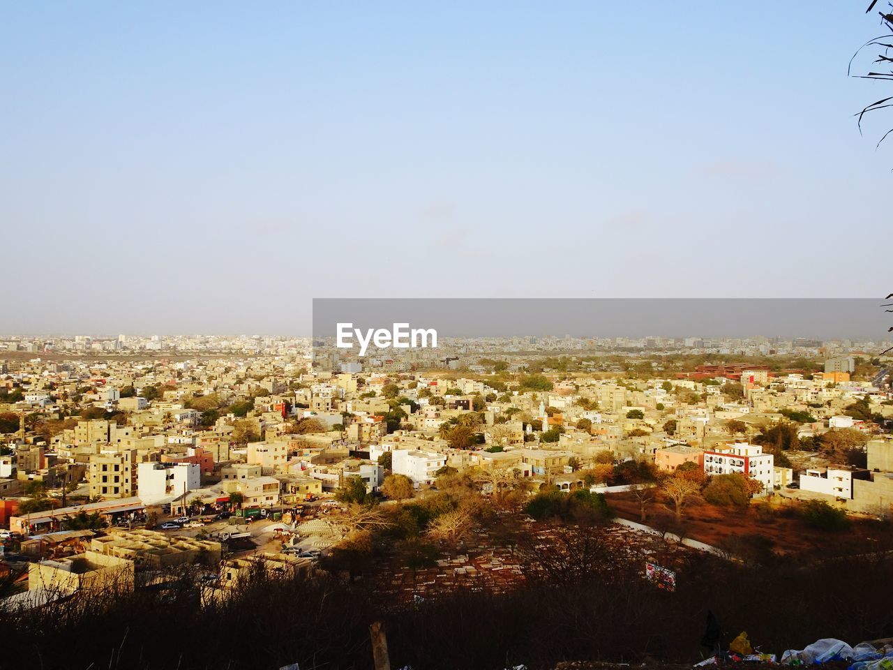 High angle shot of townscape against sky