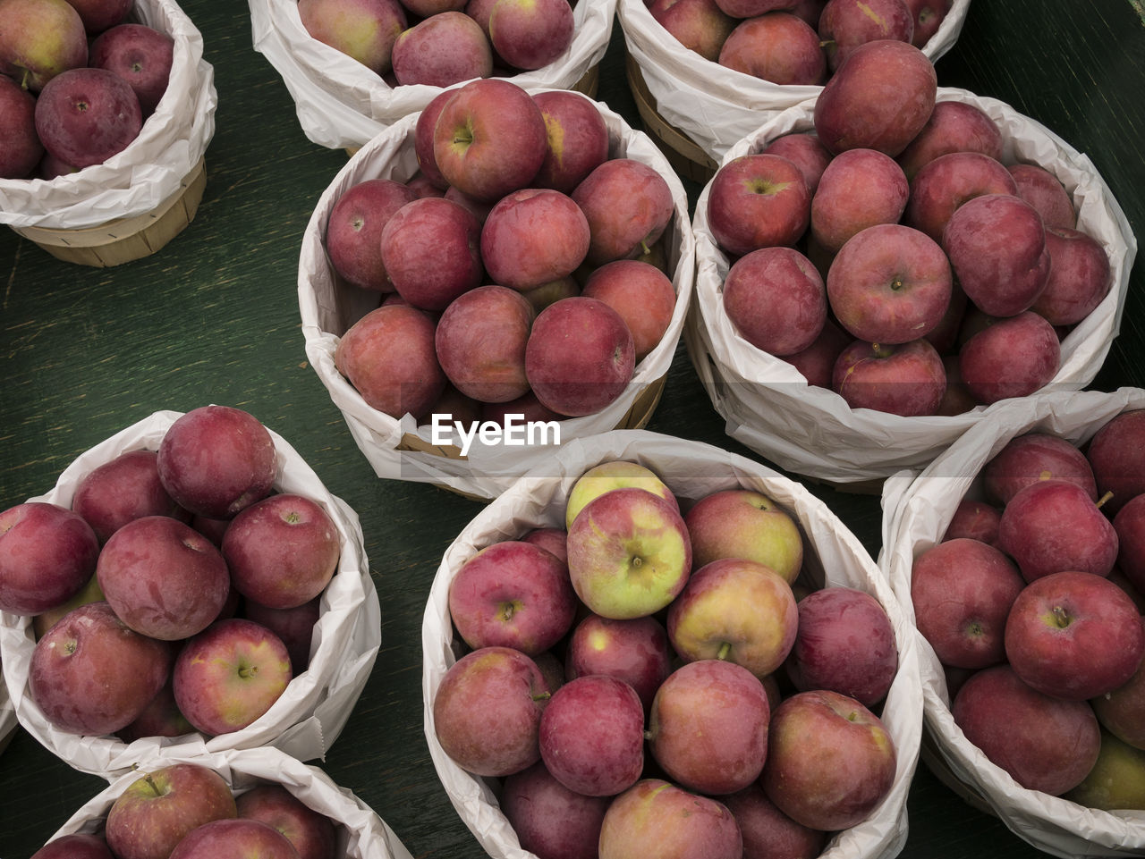 High angle view of apples for sale at market