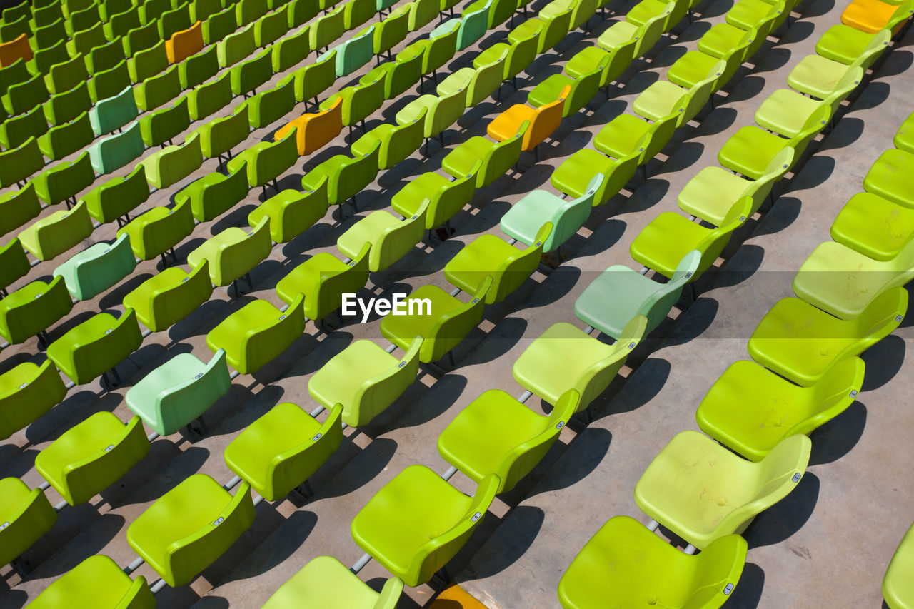 High angle view of empty chairs