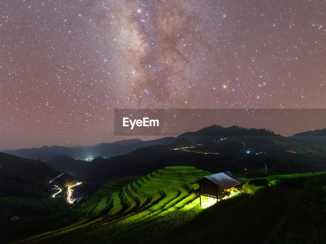 Milky way over terrace ricefield at night,vietnam 