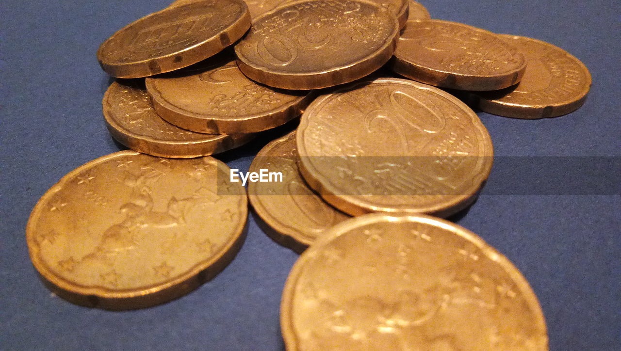 CLOSE-UP OF COINS IN CONTAINER