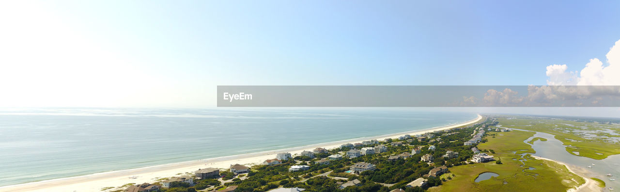 Panoramic view of sea against clear sky