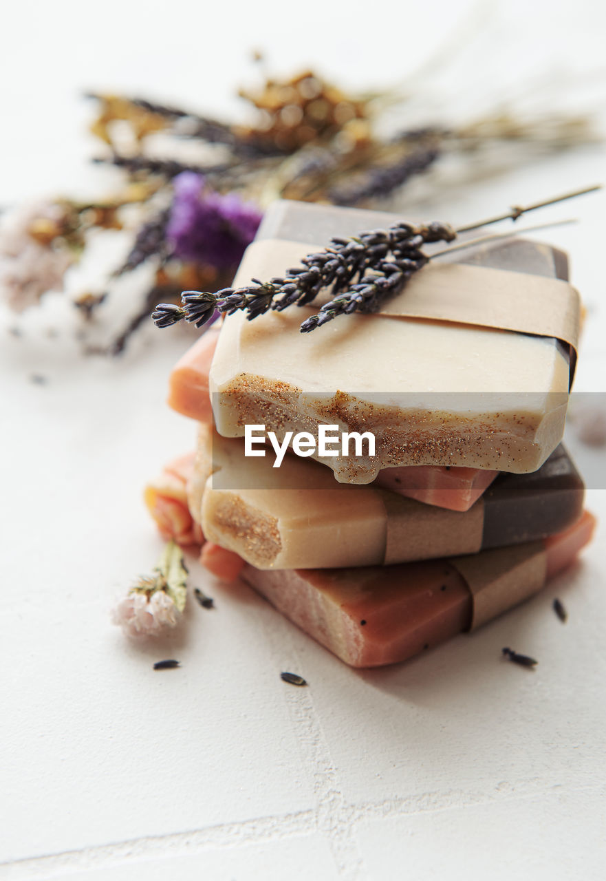 Natural handmade soap with dried flowers and lavender