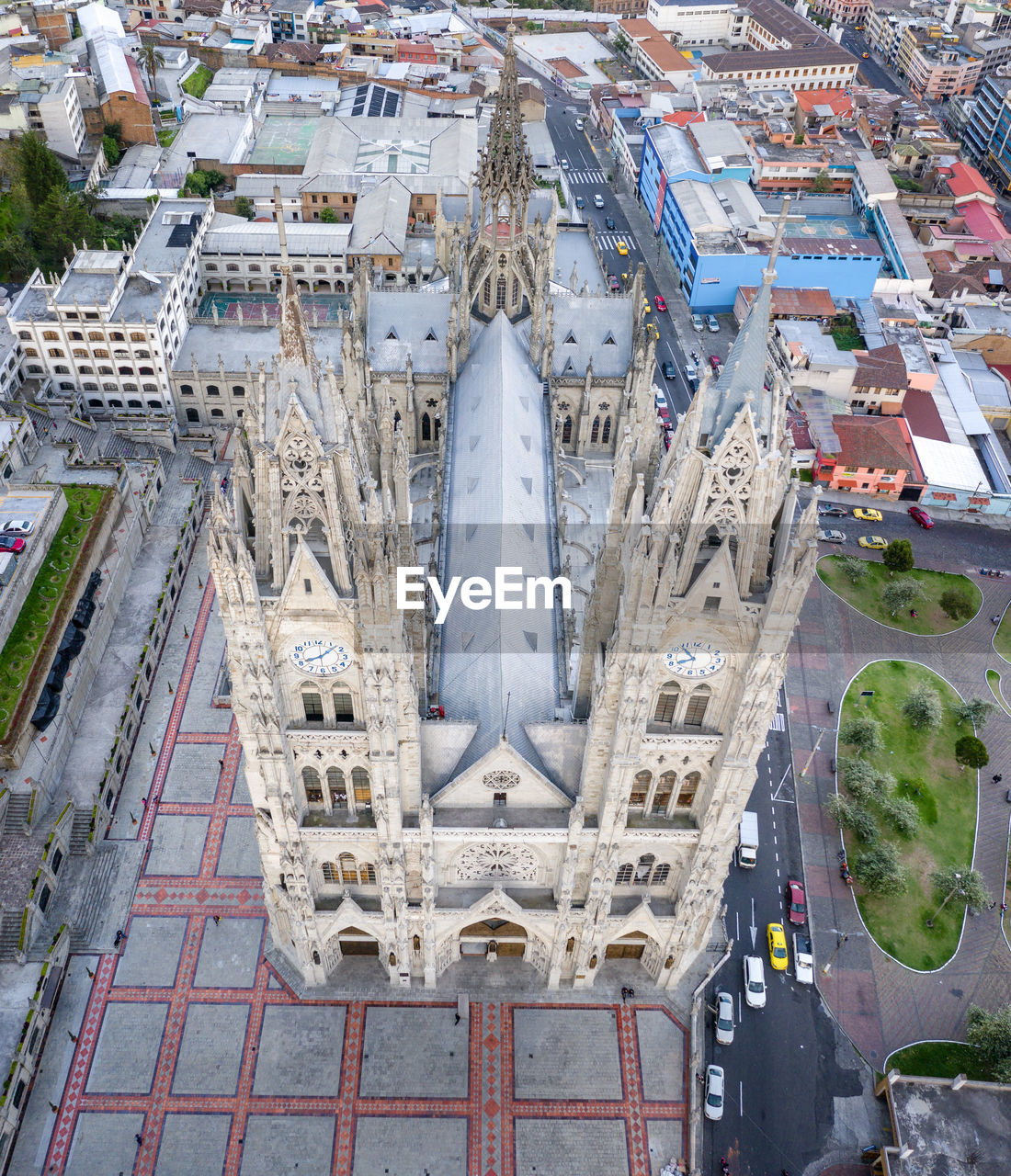 High angle view of city buildings