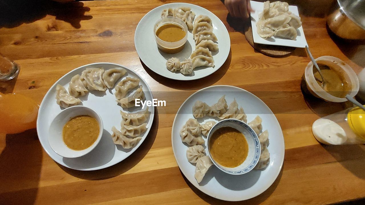 high angle view of food in bowls on table