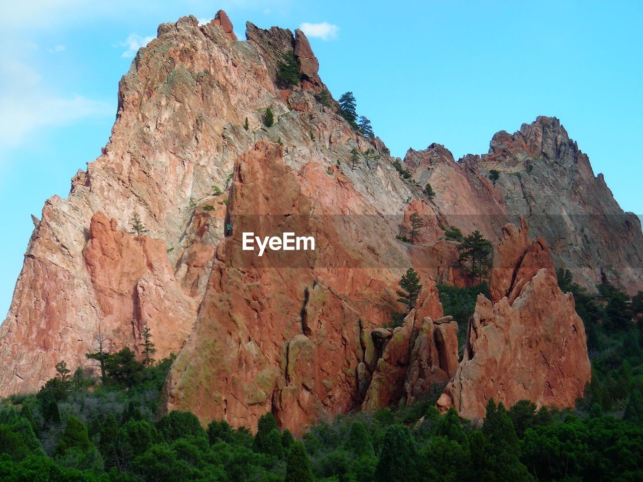 Rock formations on mountain against sky