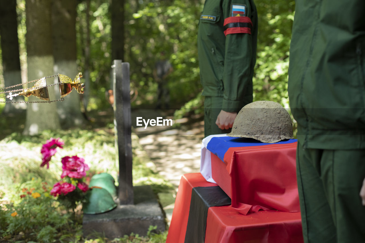 Burial of soldier of second world war in russia. pre-burial of remains of fighter. 