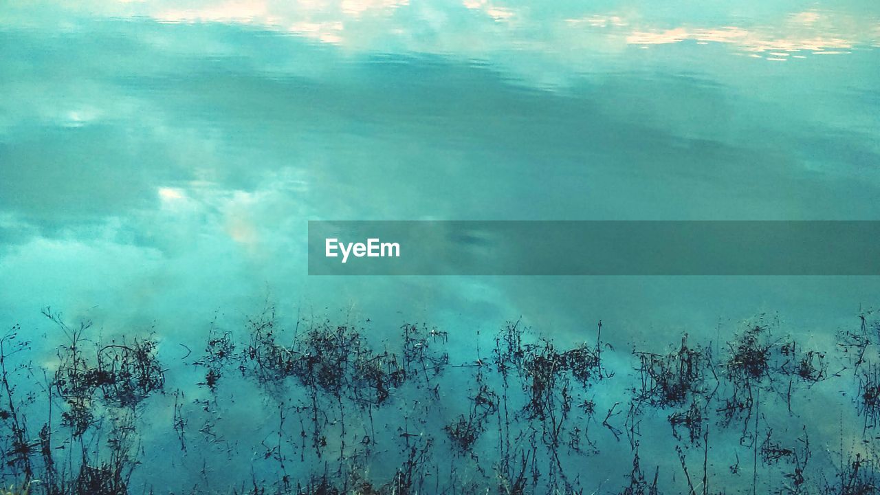 Reflection of cloudy sky on lake