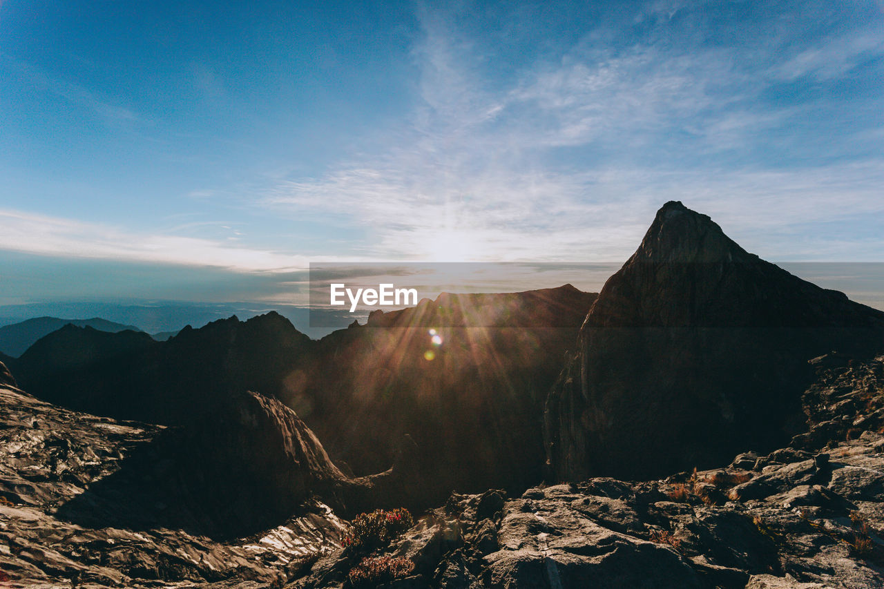 PANORAMIC VIEW OF MOUNTAINS AGAINST SKY DURING SUNSET