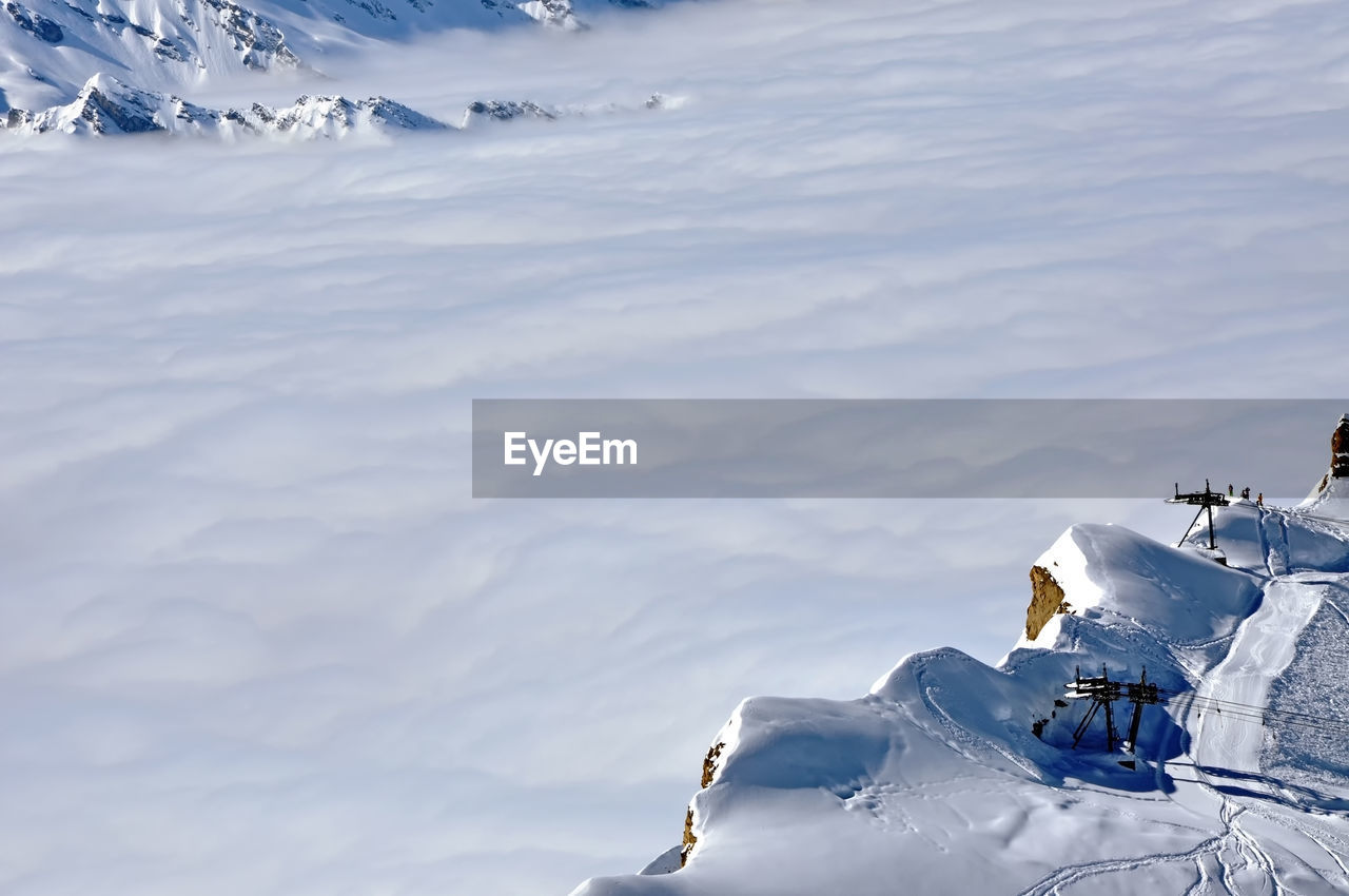 Snow covered landscape against sky