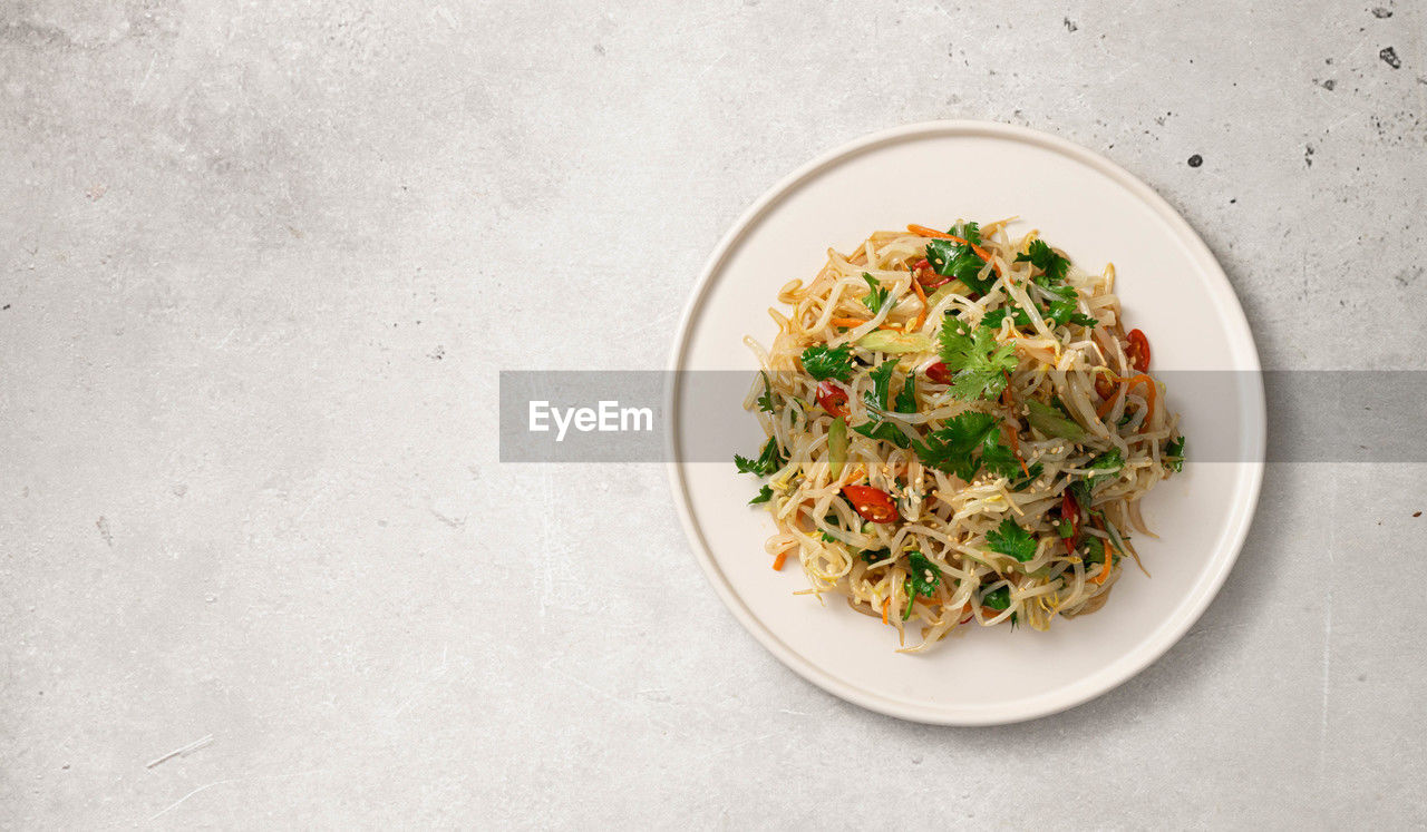 high angle view of food in plate on table