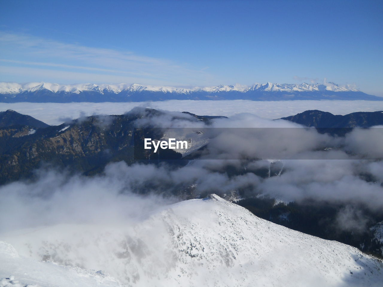 Scenic view of snowcapped mountains against sky