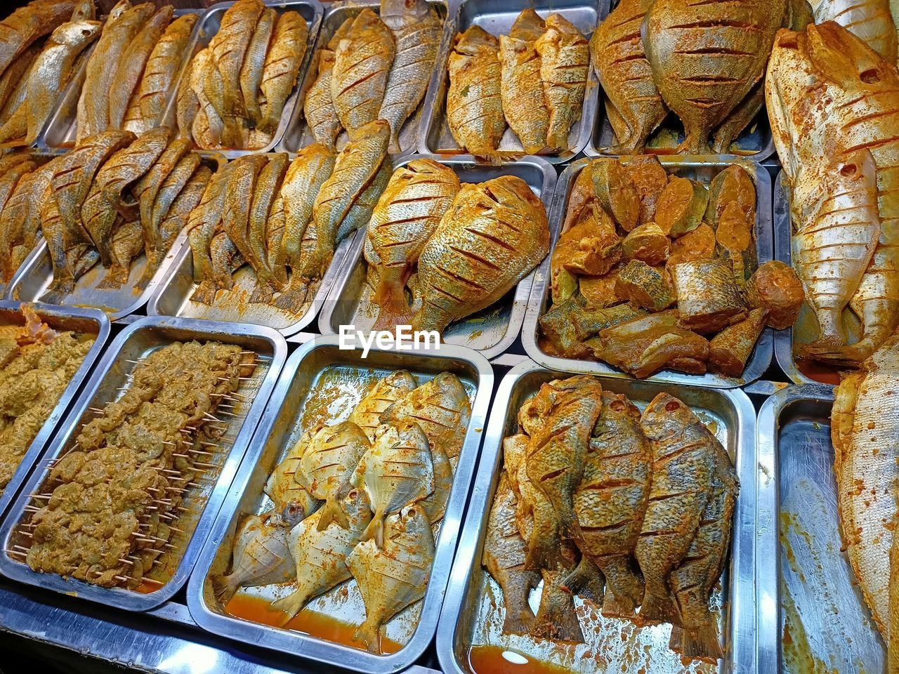 High angle view of food for sale