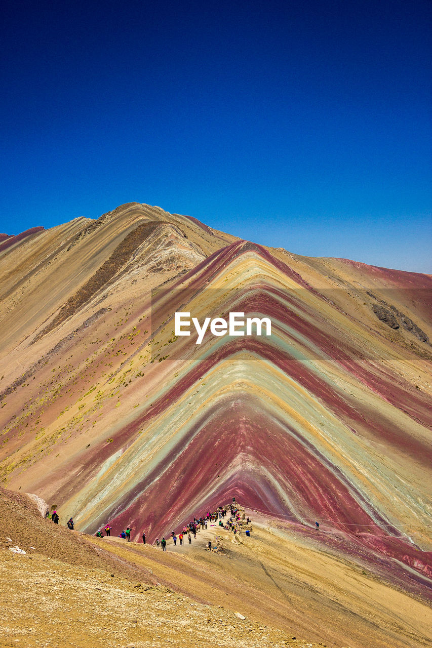 PANORAMIC VIEW OF DESERT AGAINST CLEAR BLUE SKY