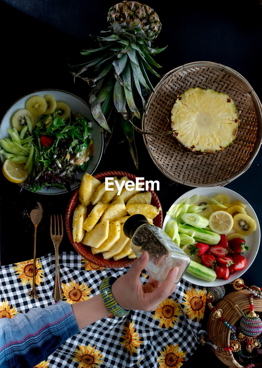 High angle view of food on table