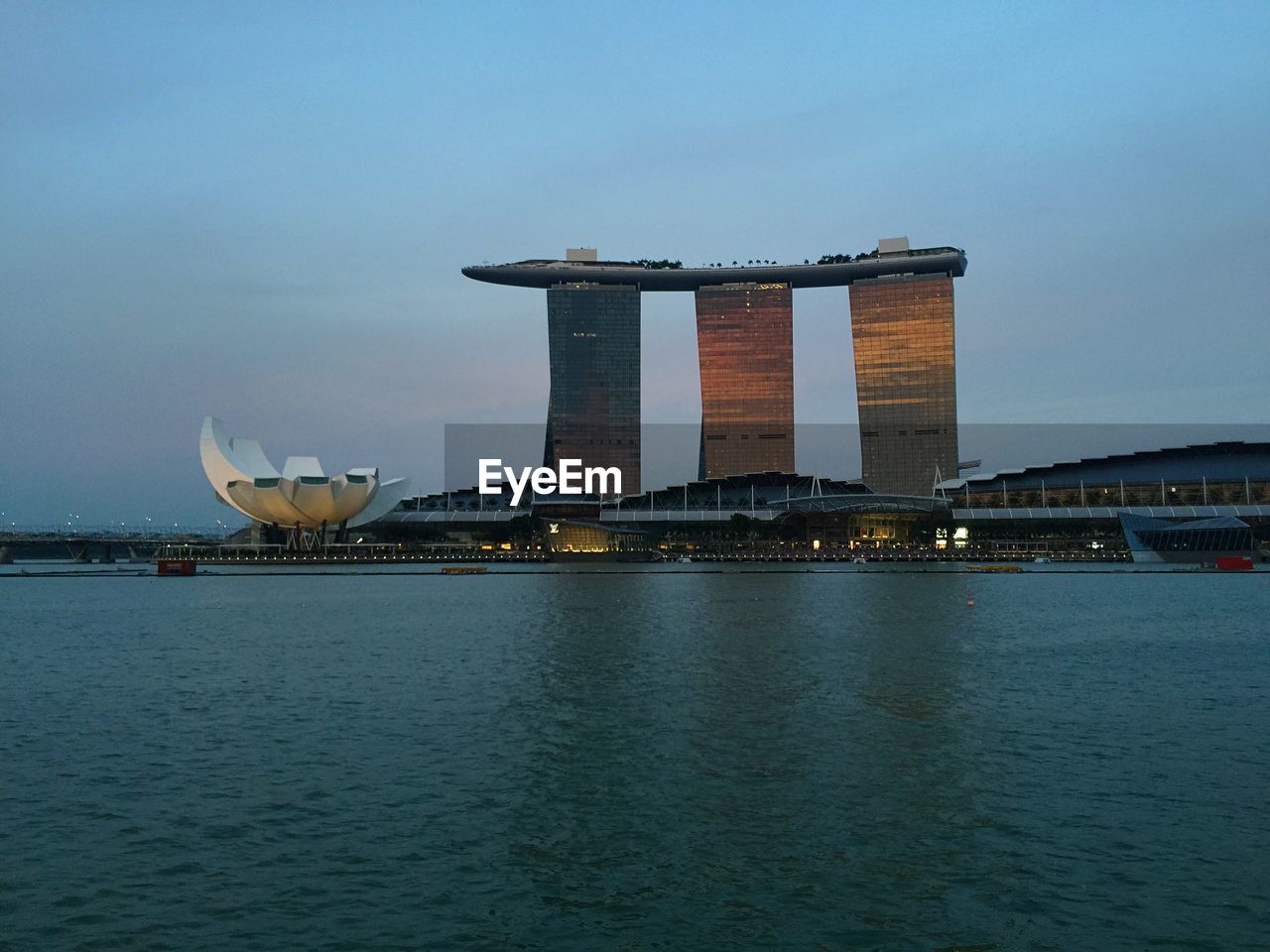 Marina bay sands against blue sky