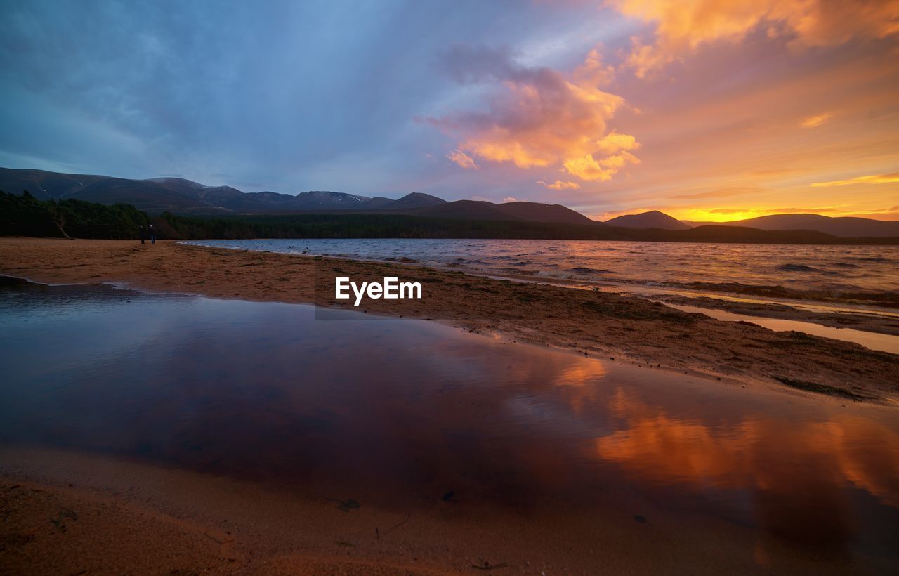 Scenic view of lake against dramatic sky