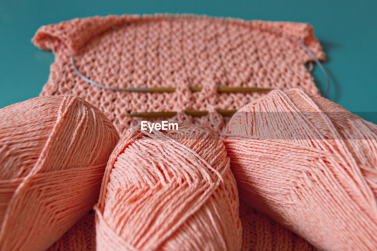 Close-up of wool on table