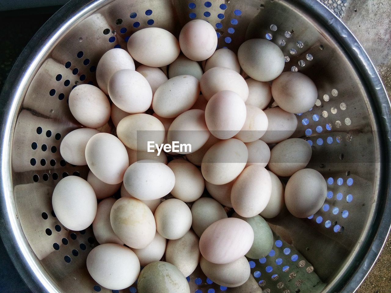 High angle view of eggs in container