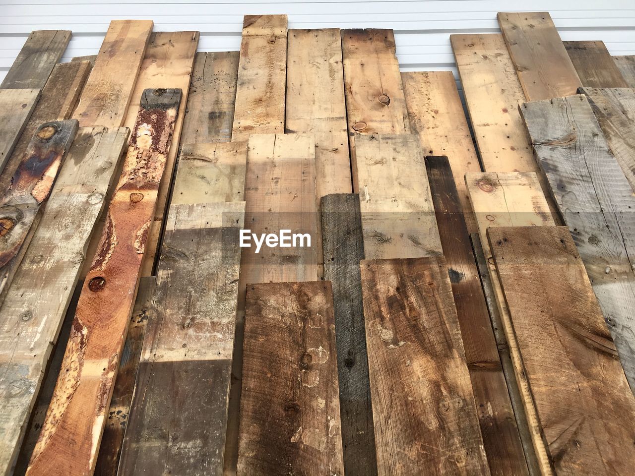 High angle view of wooden planks
