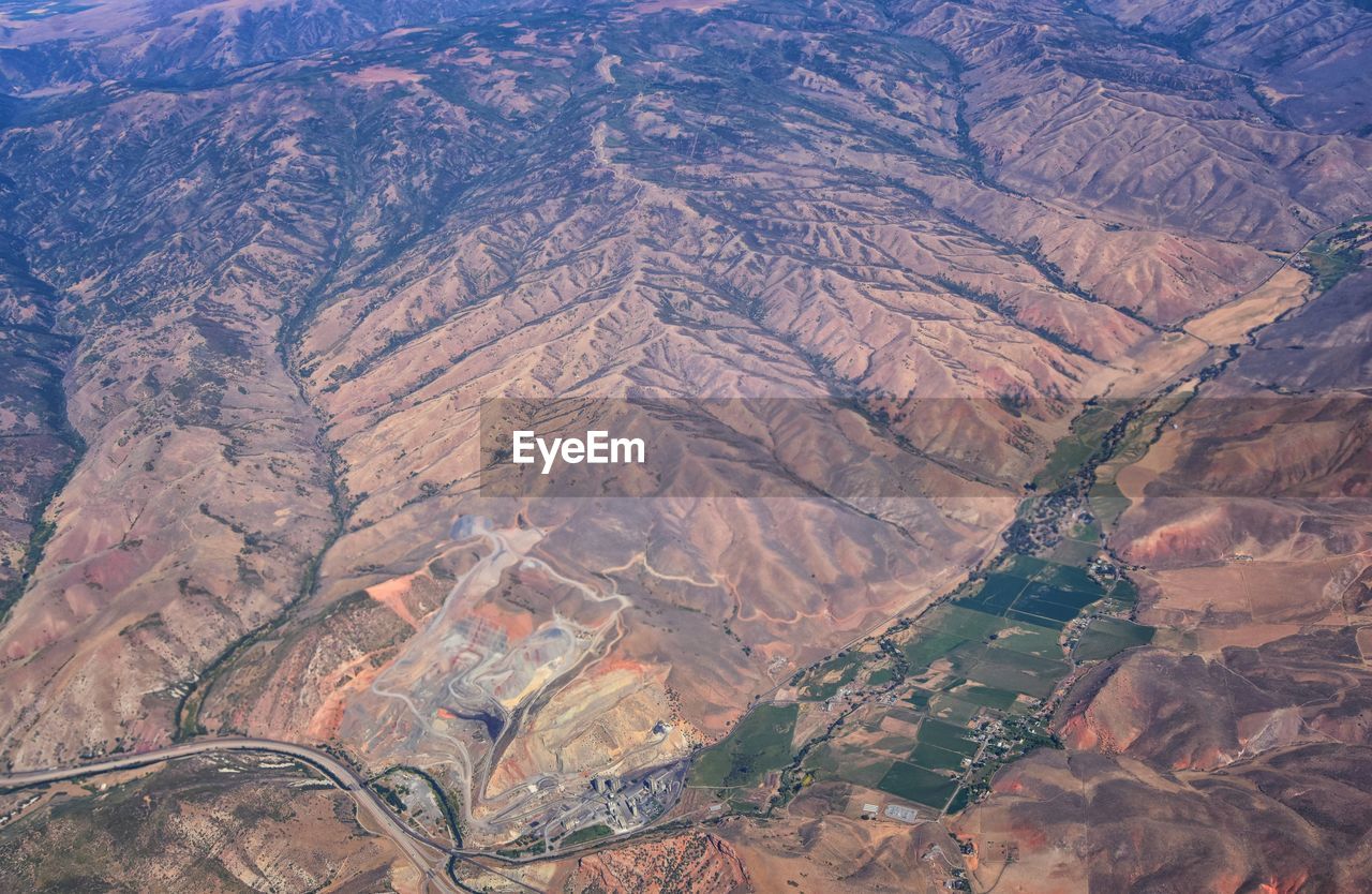 Aerial view rocky mountain landscapes on flight over colorado utah rockies wasatch front, usa.