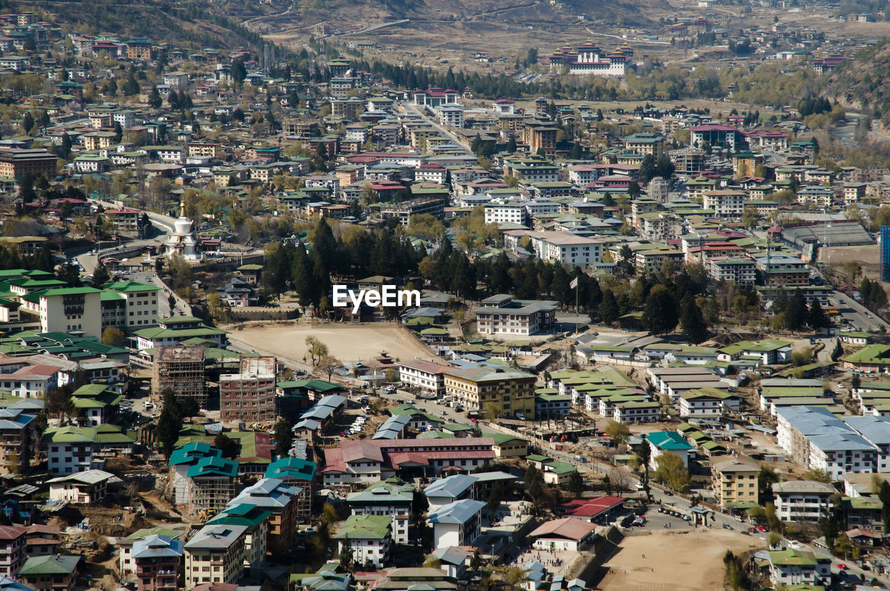 High angle view of buildings in city