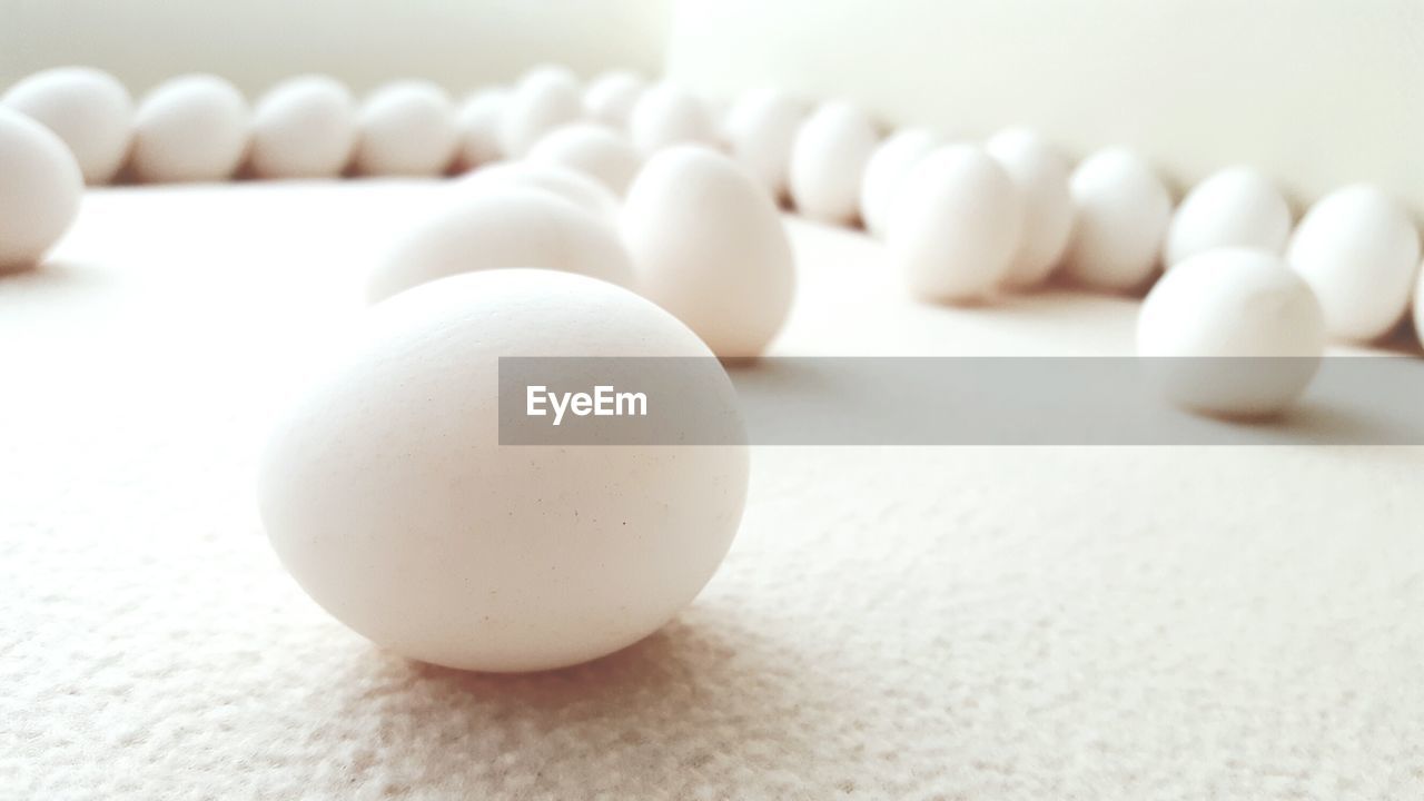 CLOSE-UP OF WHITE CANDIES ON TABLE