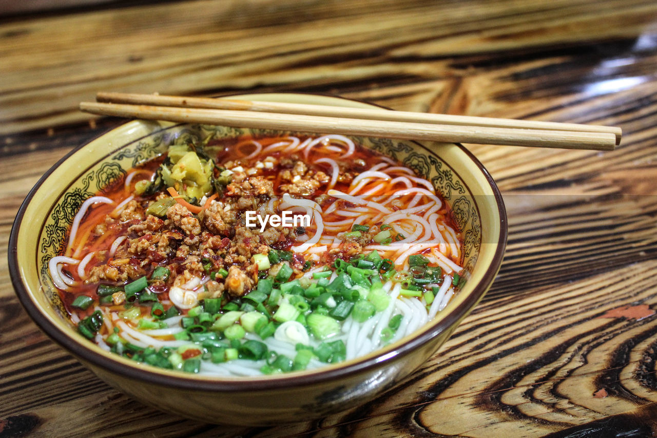 Close-up of soup in bowl on table