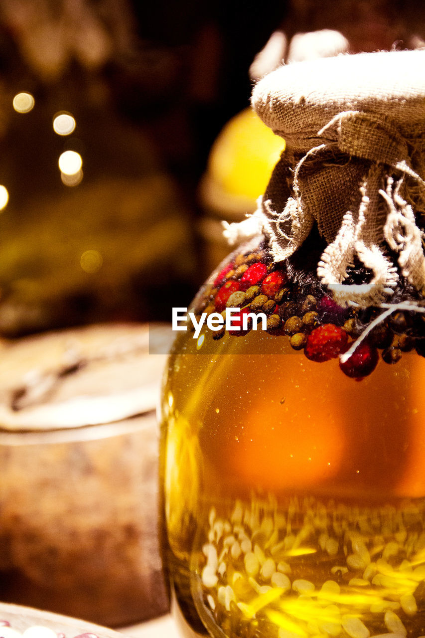 Close-up of sweet food in jar