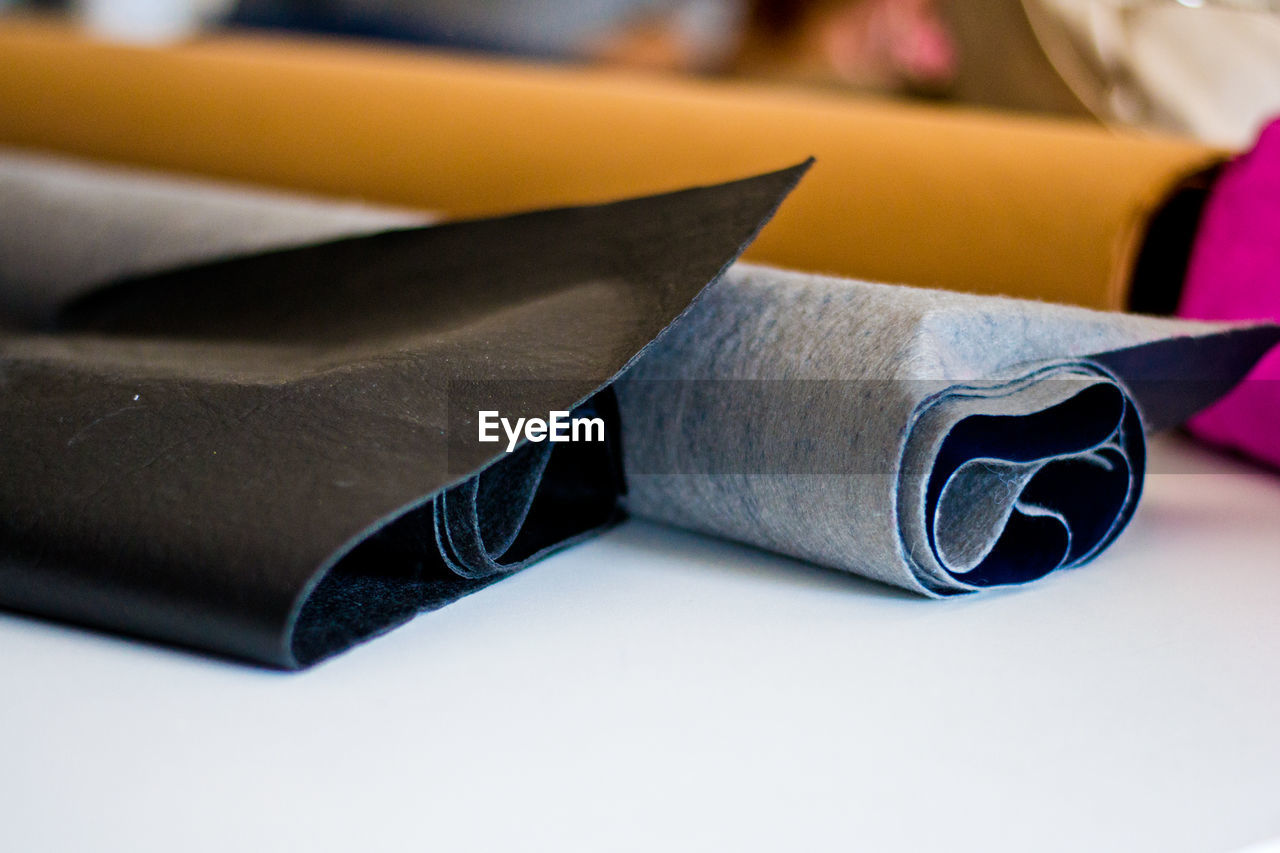 Close-up of textiles on table