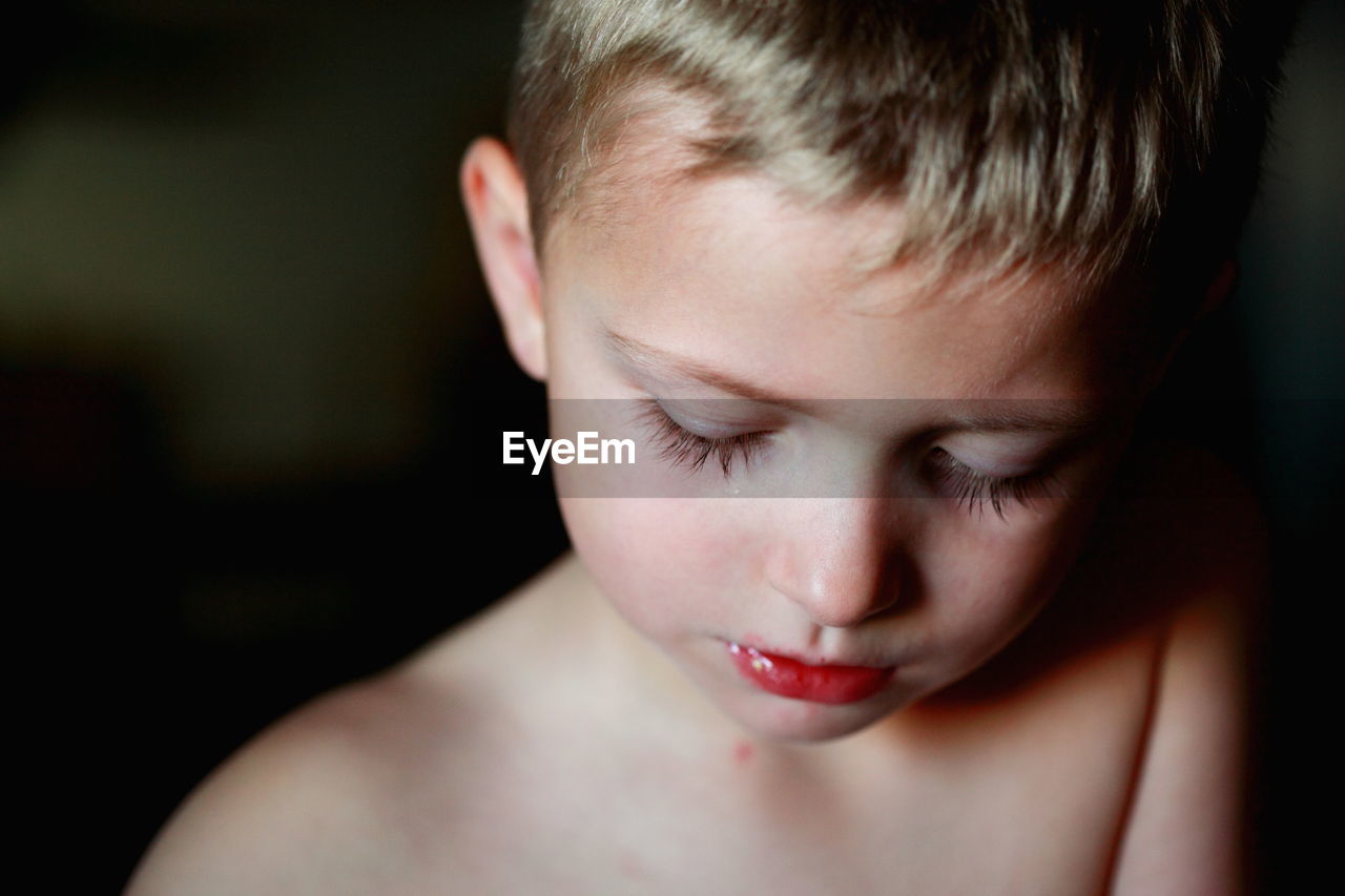 Close-up of shirtless boy