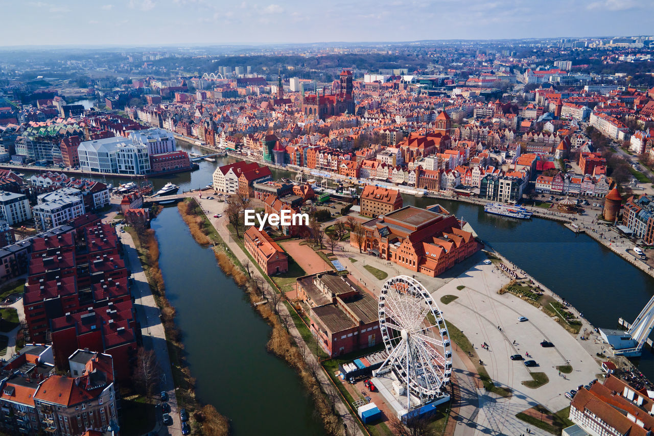 Aerial view of gdansk city in poland.