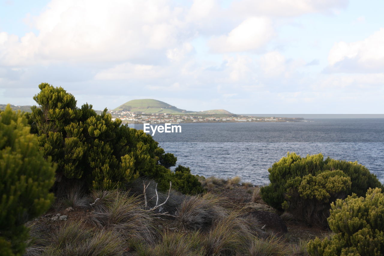 SCENIC VIEW OF SEA WITH MOUNTAIN IN BACKGROUND