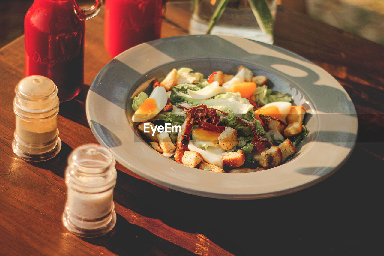 Close-up of food in plate on table