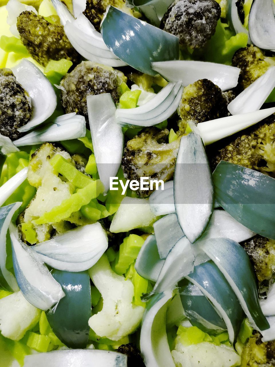 High angle view of chopped vegetables