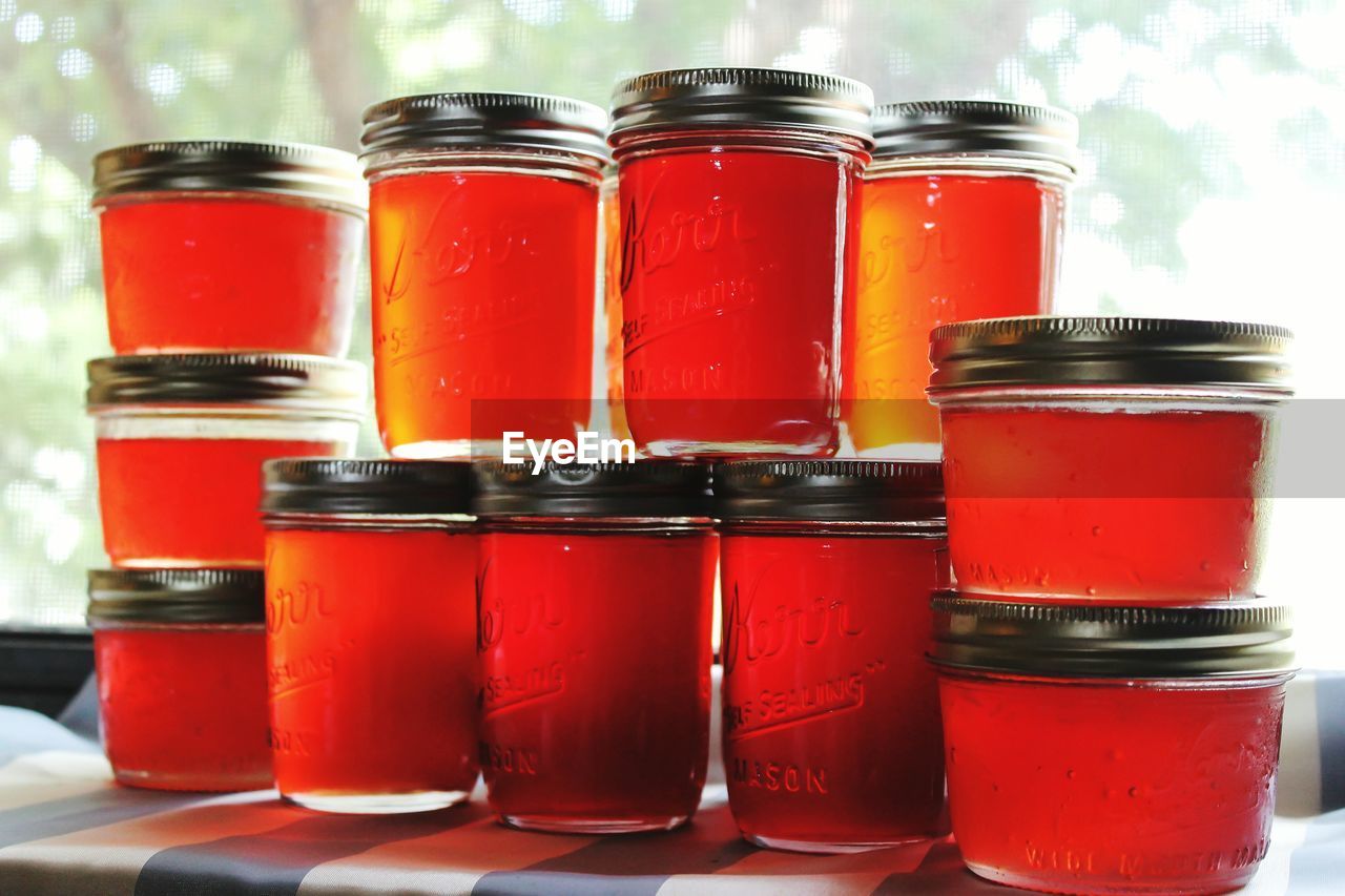 Close-up of preservatives in jars