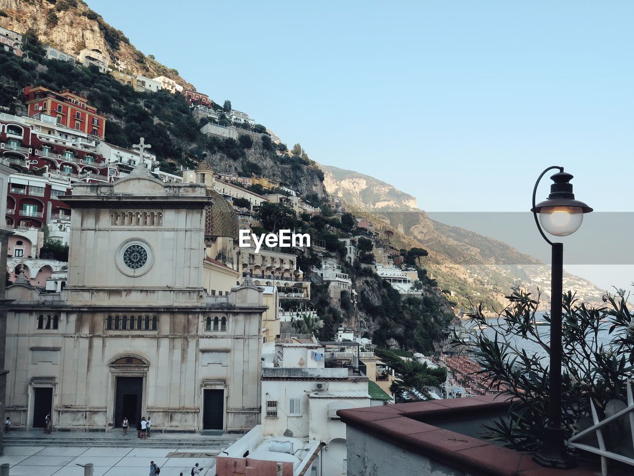 Low angle view of buildings in city of positano