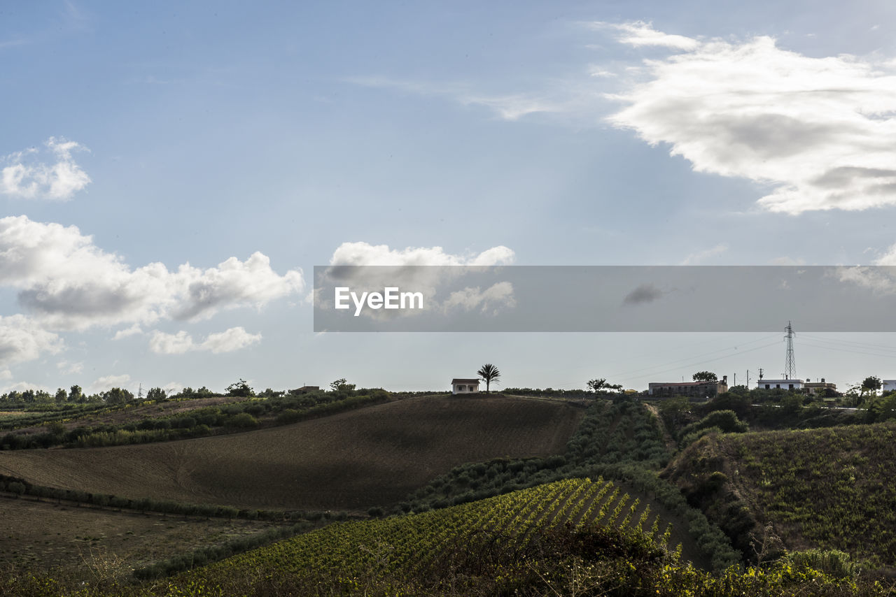 Scenic view of landscape against cloudy sky