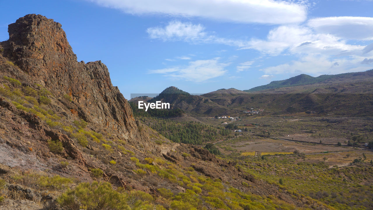 Scenic view of rocky mountains against sky