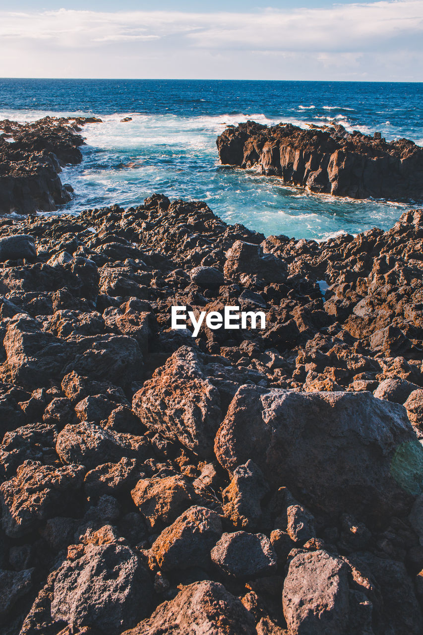 SCENIC VIEW OF SEA AGAINST ROCKS