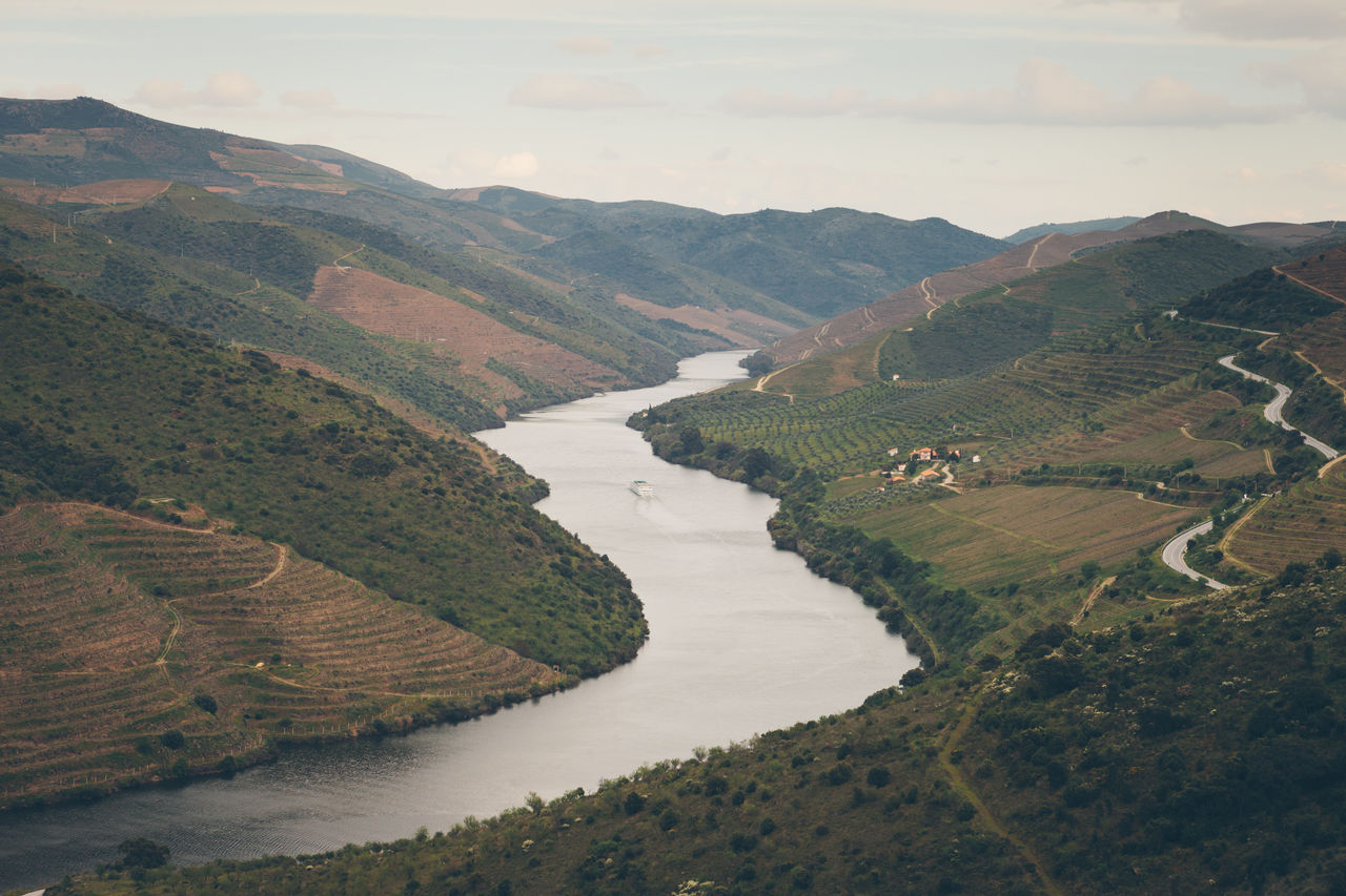 Lake along countryside landscape