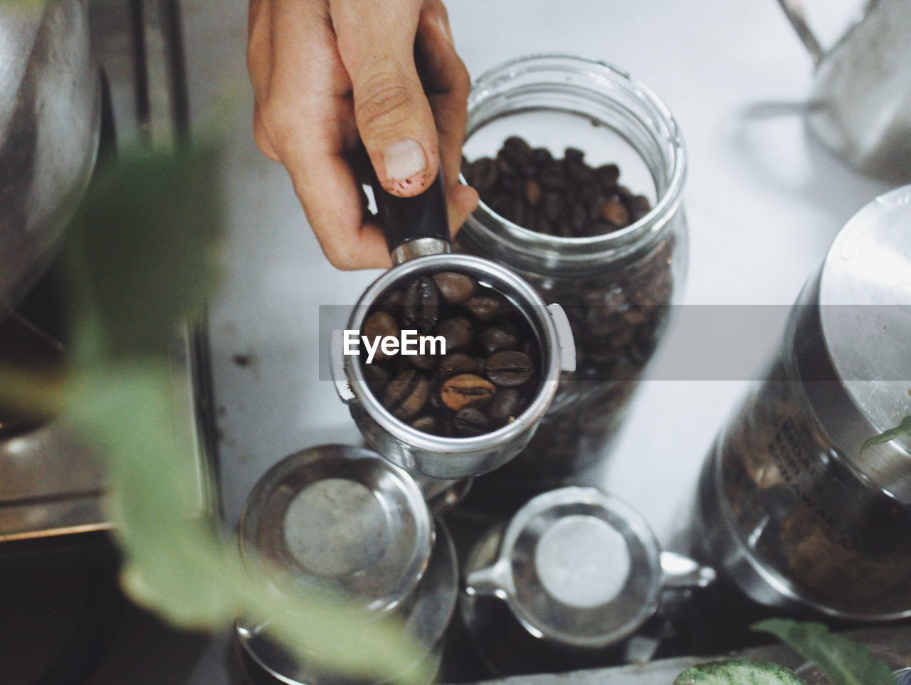 High angle view of person preparing food