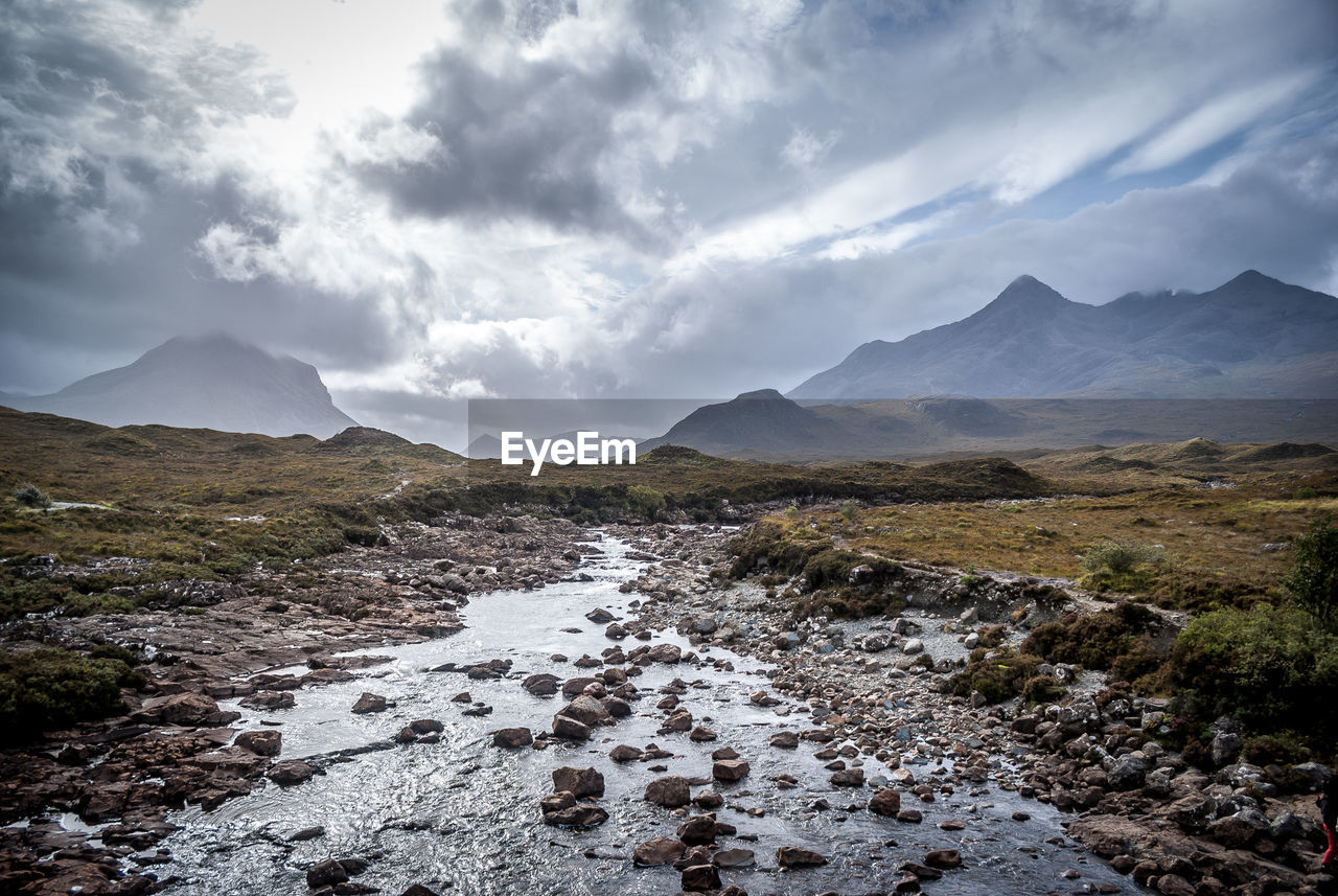 Scenic view of mountains against cloudy sky