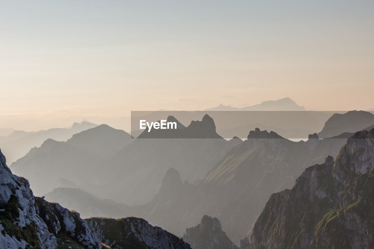 High angle view of rocky mountains against the sky