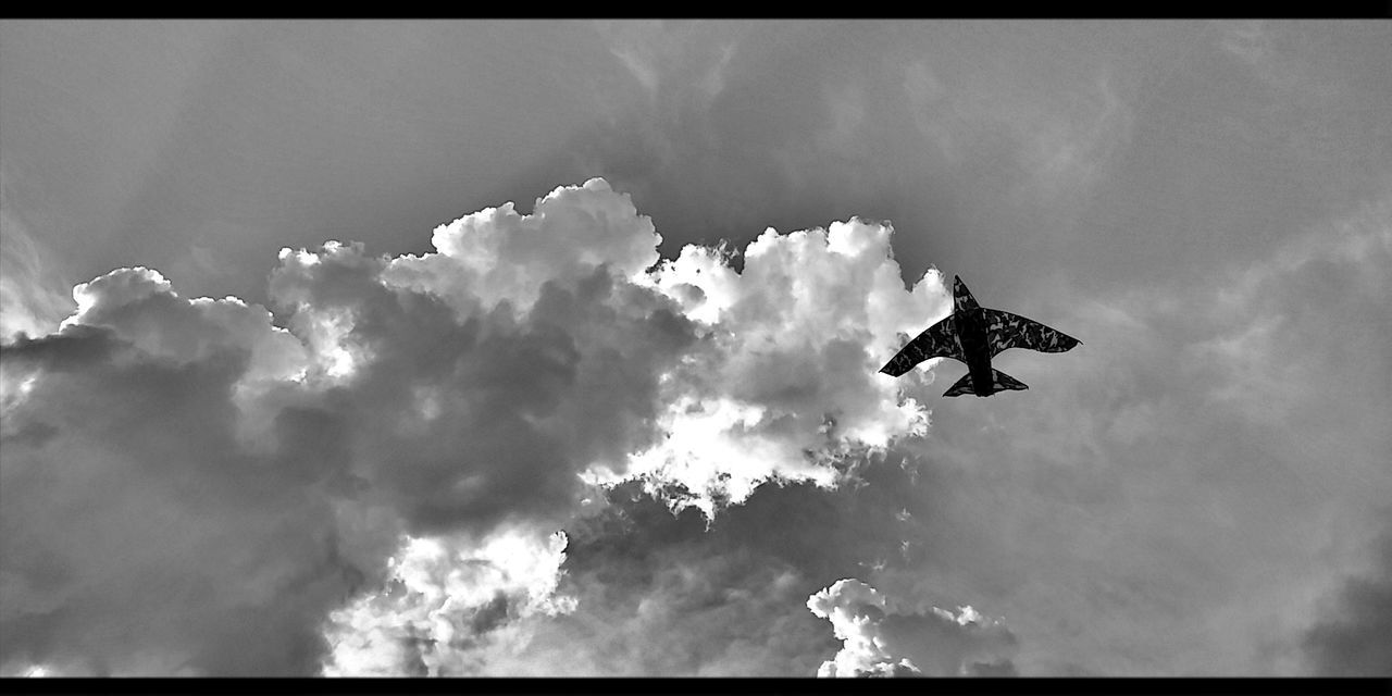 LOW ANGLE VIEW OF HELICOPTER FLYING AGAINST SKY